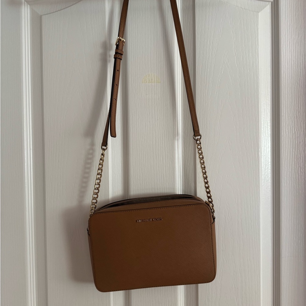 Michael Kors Brown Crossbody Bag with Chain Accent
